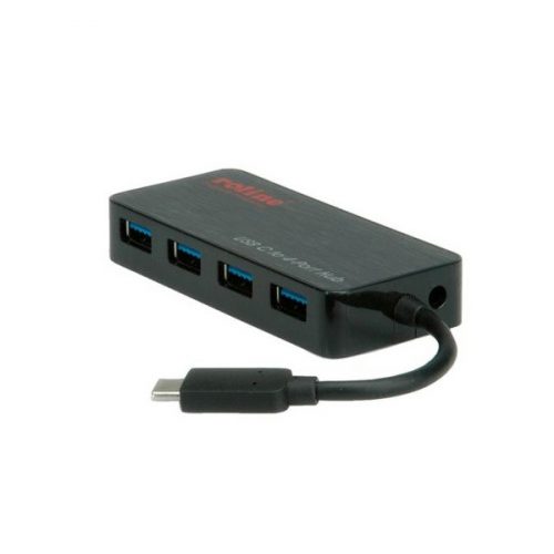 ROLINE USB 3.2 Gen 1 Hub, 4 port, C típusú csatlakozókábel tápellátással