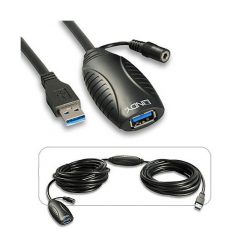   LINDY Kábel USB 3.1 Gen1 A - A hosszabbító aktív, Opcionális Tápellátással M/F,  10m, fekete