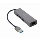 GEMBIRD Cablexpert átalakító HUB multiport USB 3.1 - Gigabit Ethernet 1000Mbps USB-A 3 portos