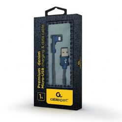   GEMBIRD Cablexpert Kábel USB 2.0 A - Micro USB, farmer borítású, 90 fokos, M/M 1m, kék