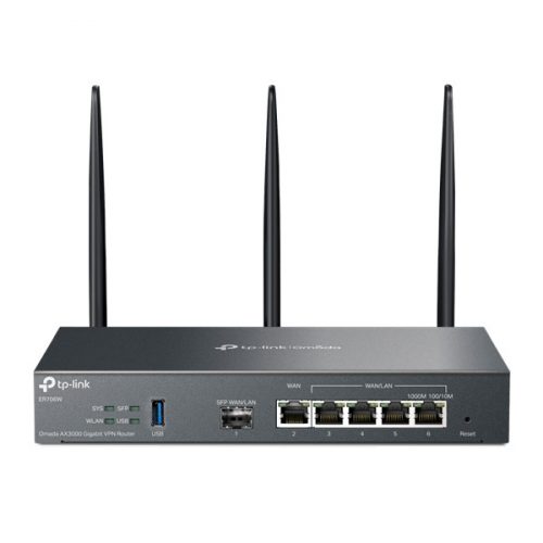 TP-LINK OMADA Vezetékes Omada AX3000 VPN Router 1xWAN(1000Mbps) + 4xLAN(1000Mbps) + 1xSFP + 1xUSB3.0, ER706W