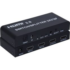   PREMIUMCORD Mátrix switch 2x2, HDMI 2.0, 3D, 4K, IR, 4K60Hz, 1080p, Távirányítóval