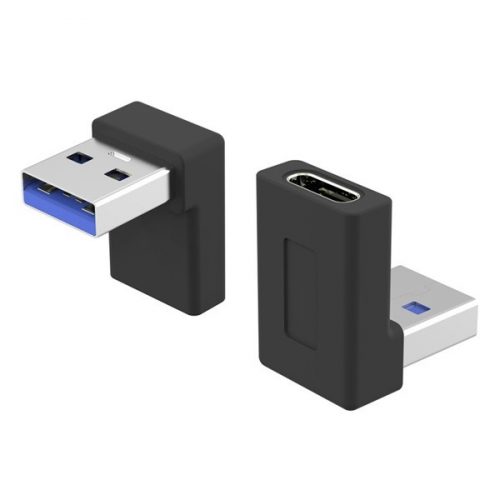 PREMIUMCORD Adapter, 90 fokos, USB-A - USB-C, M/F, fekete