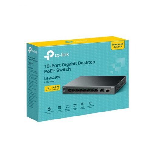 TP-LINK Switch 10x1000Mbps (8xPOE+) Fémházas Asztali, LS1210GP