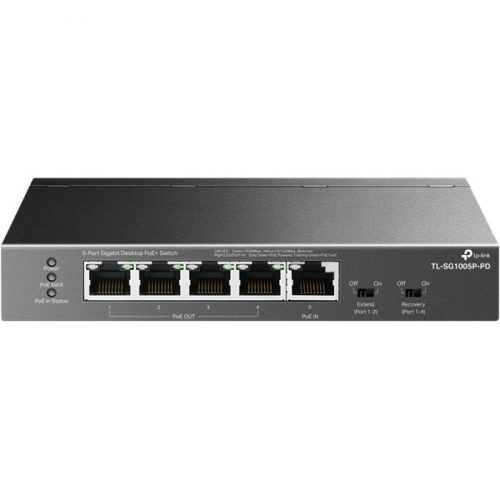 TP-LINK PoE Switch 5x1000Mbps(1xPOE++/4xPOE+) Fémházas, TL-SG1005P-PD